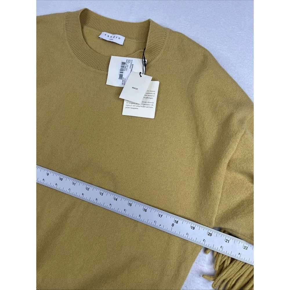 $370 Sandro Paprika Fringed Sweater Curry Womens Size 3 Large Wool Cashmere - Picture 7 of 8